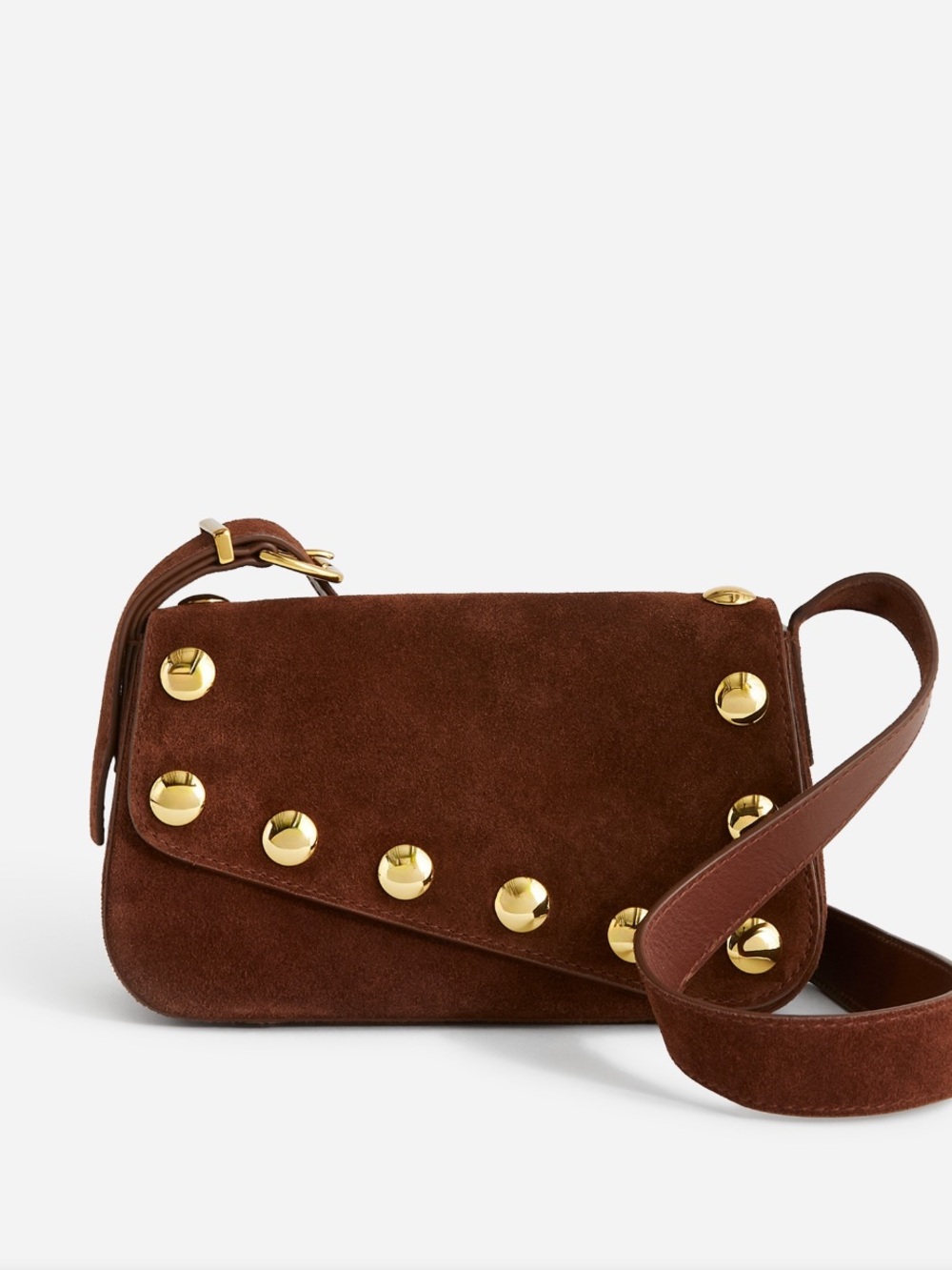 Brown Suede Studded Crossbody Bag